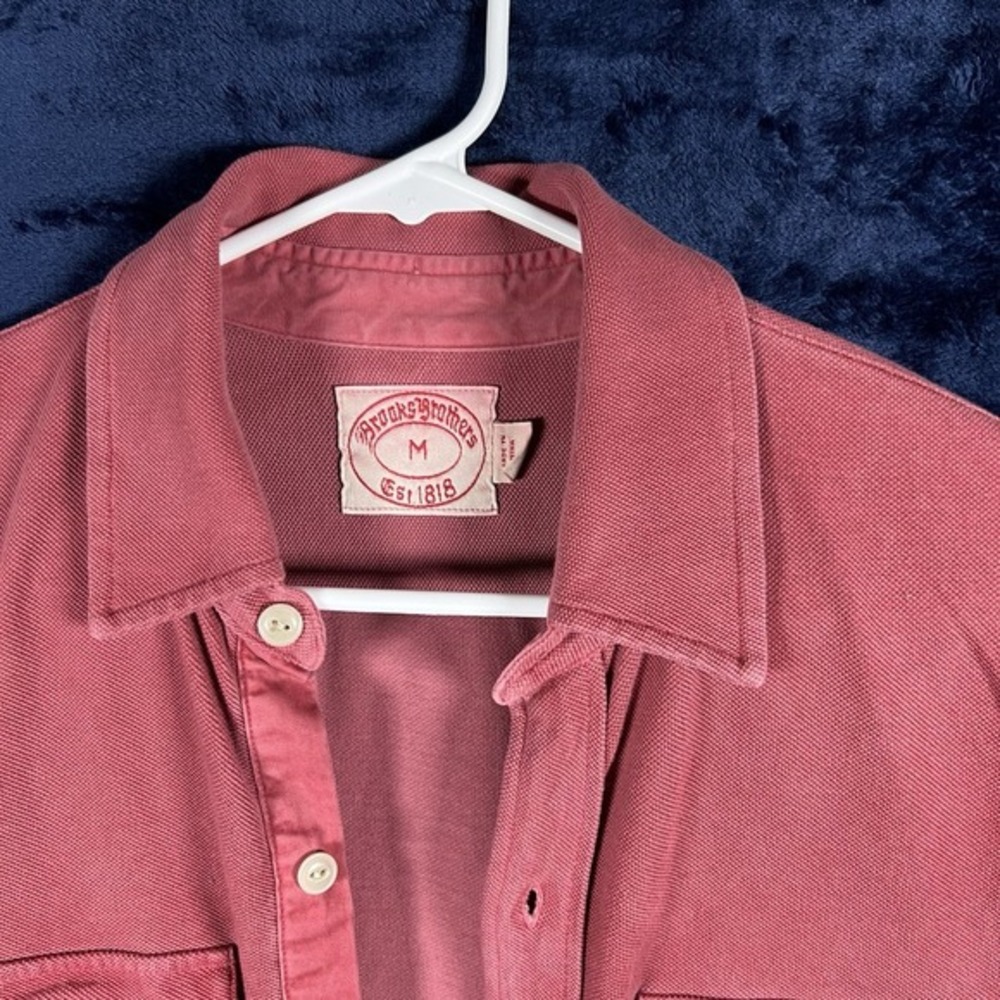 Brooks Brothers Full Button Polo Shirt Mens Small Red Knit Short‎ Sleeve Pocket